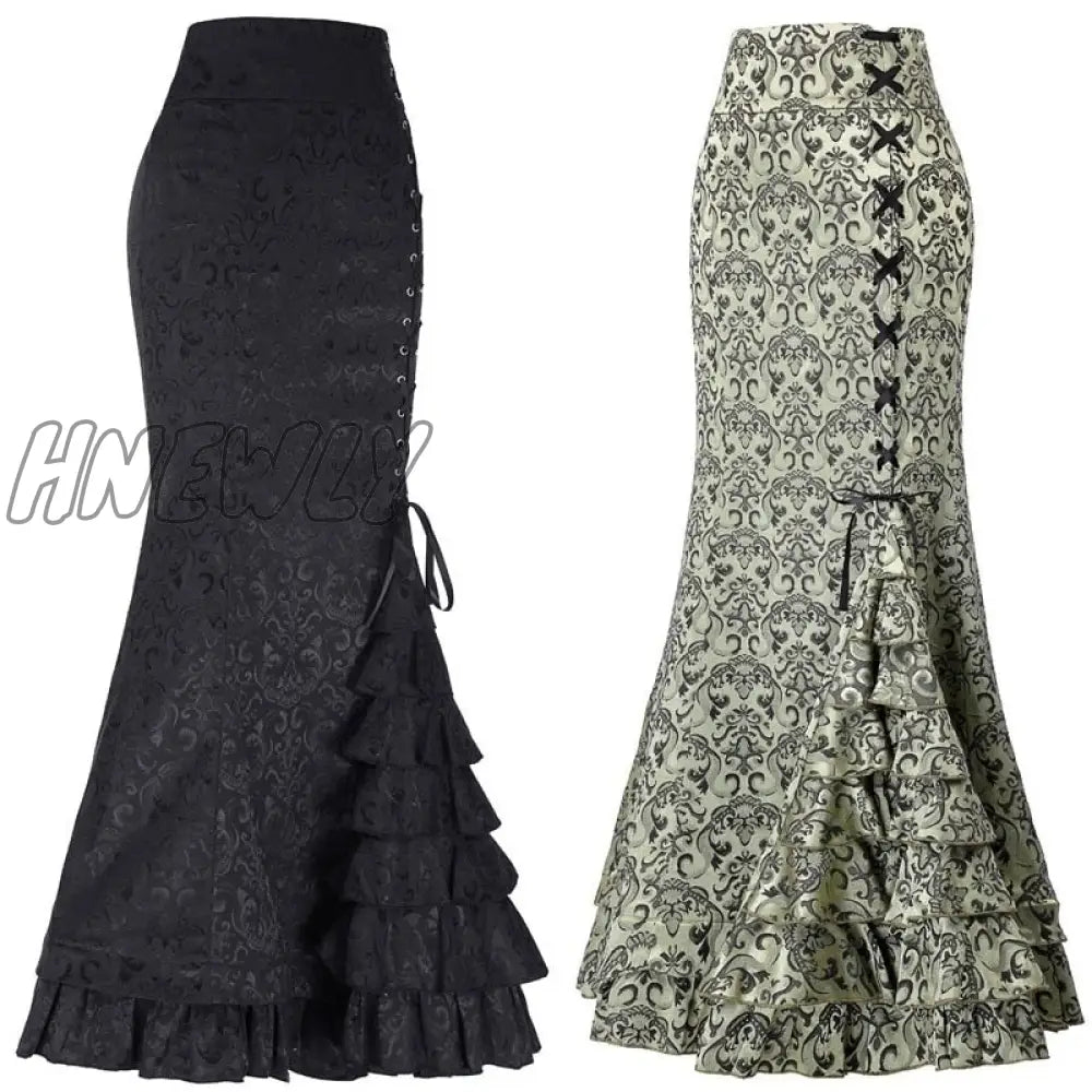 Hnewly Vintage Women Punk Style Jacquard Mermaid Skirt Fashion Halloween Gothic Victorian Steampunk