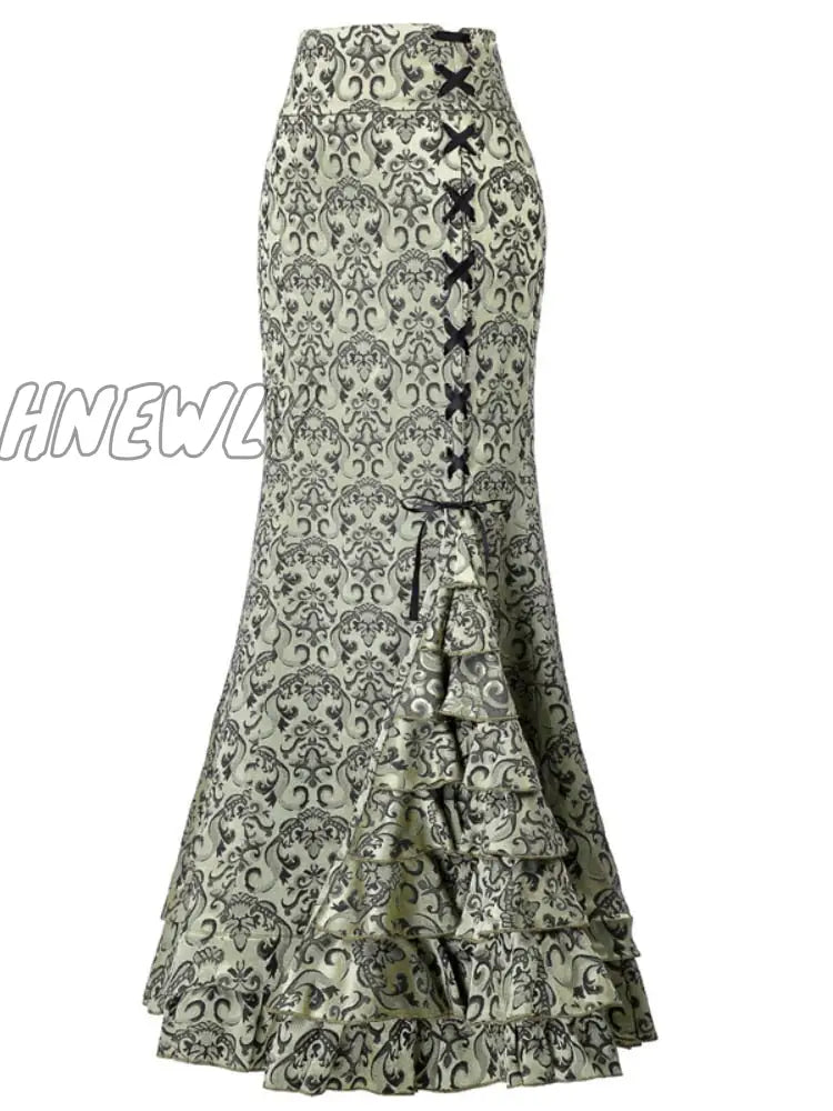 Hnewly Vintage Women Punk Style Jacquard Mermaid Skirt Fashion Halloween Gothic Victorian Steampunk