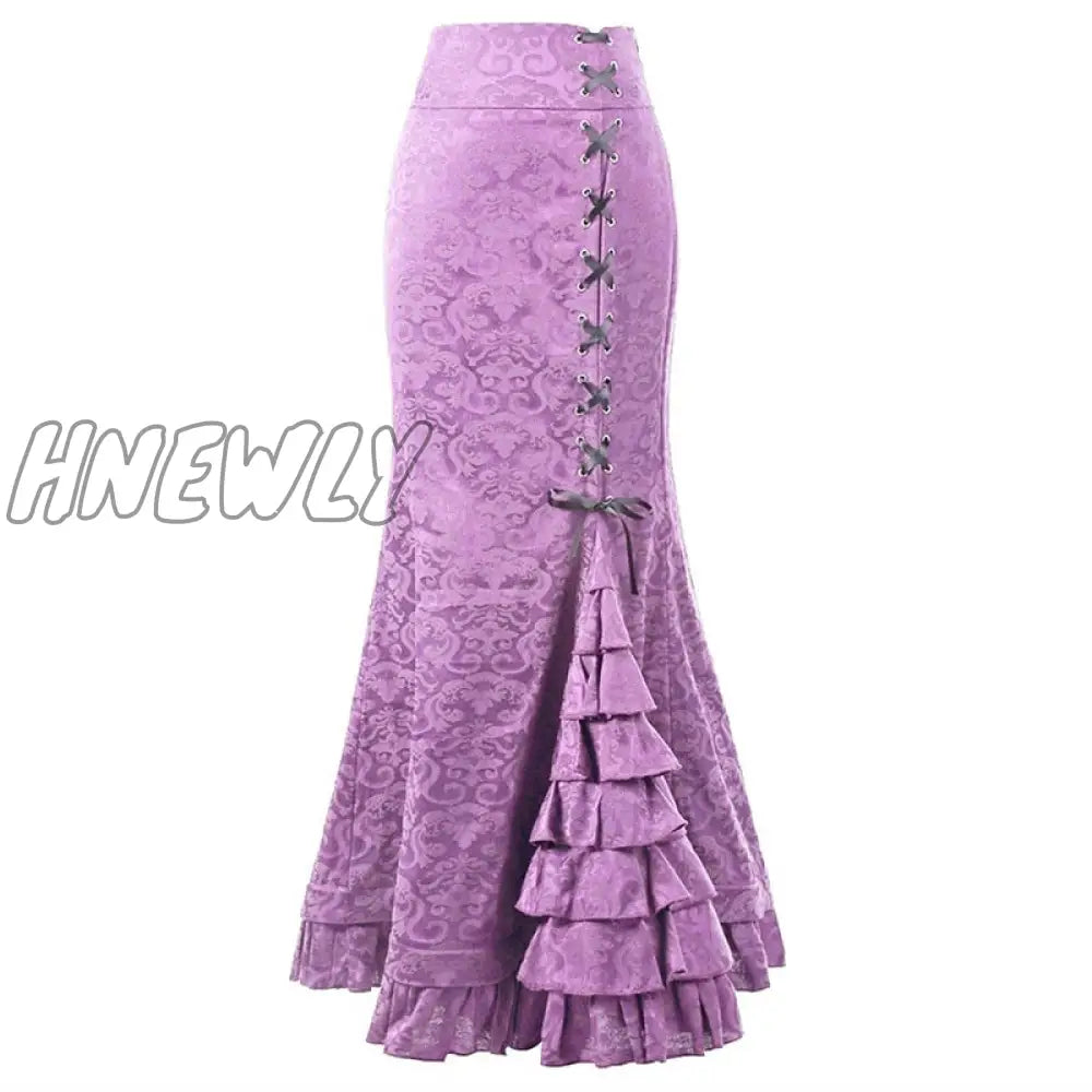 Hnewly Vintage Women Punk Style Jacquard Mermaid Skirt Fashion Halloween Gothic Victorian Steampunk