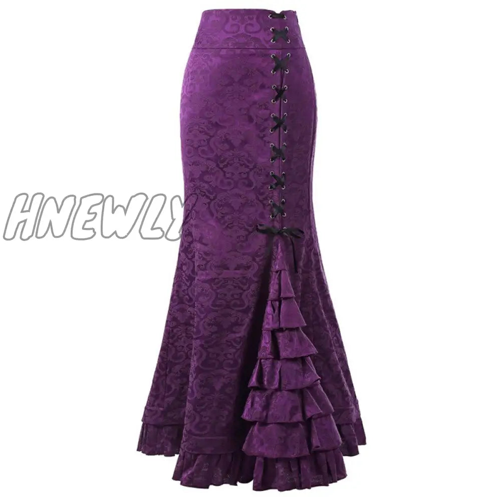 Hnewly Vintage Women Punk Style Jacquard Mermaid Skirt Fashion Halloween Gothic Victorian Steampunk