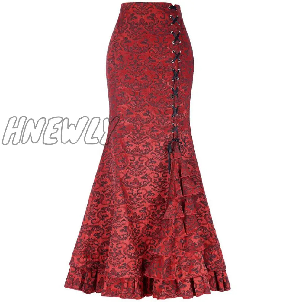 Hnewly Vintage Women Punk Style Jacquard Mermaid Skirt Fashion Halloween Gothic Victorian Steampunk