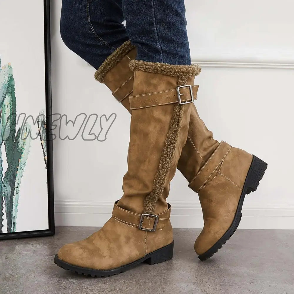 Hnewly Warm Knee High Snow Boots Winter Fur Lined Riding