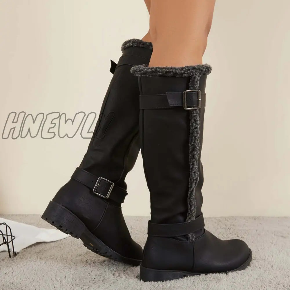 Hnewly Warm Knee High Snow Boots Winter Fur Lined Riding