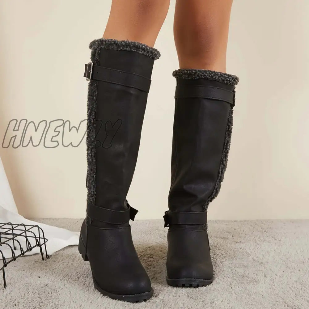 Hnewly Warm Knee High Snow Boots Winter Fur Lined Riding