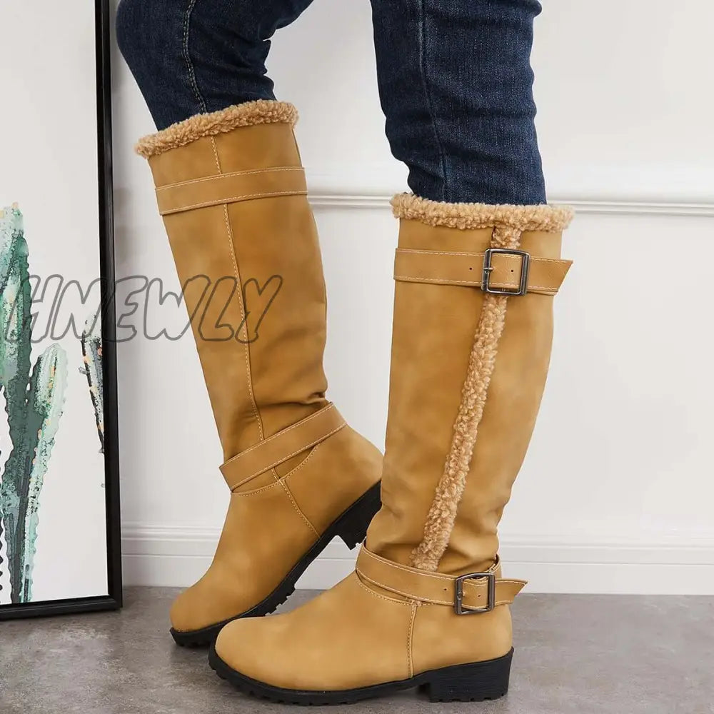 Hnewly Warm Knee High Snow Boots Winter Fur Lined Riding