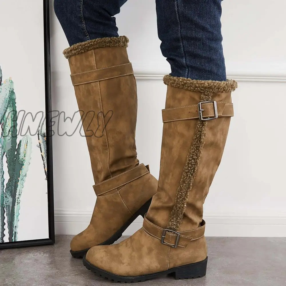 Hnewly Warm Knee High Snow Boots Winter Fur Lined Riding