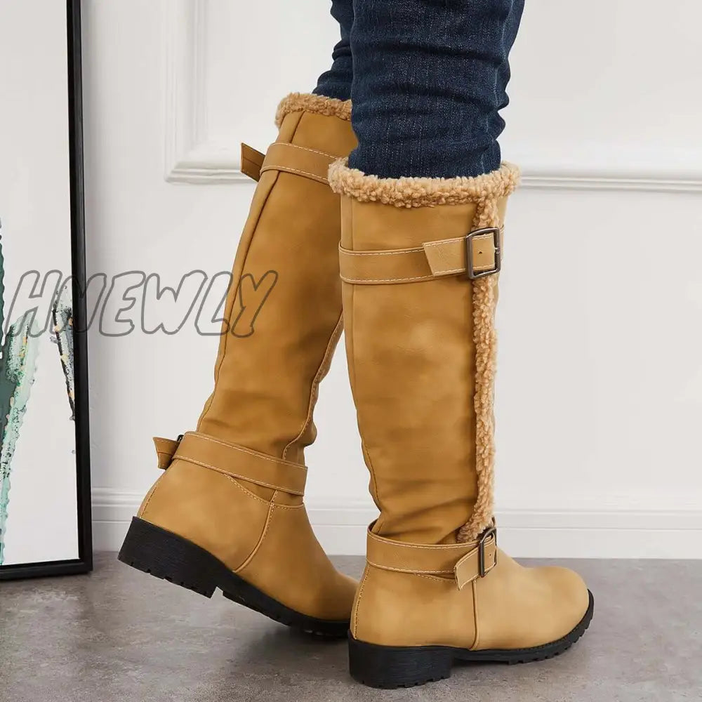 Hnewly Warm Knee High Snow Boots Winter Fur Lined Riding