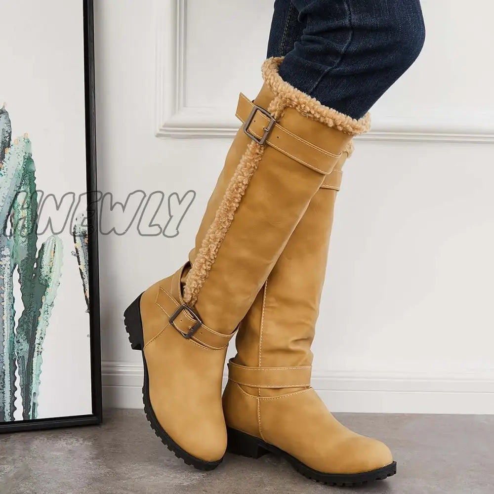 Hnewly Warm Knee High Snow Boots Winter Fur Lined Riding