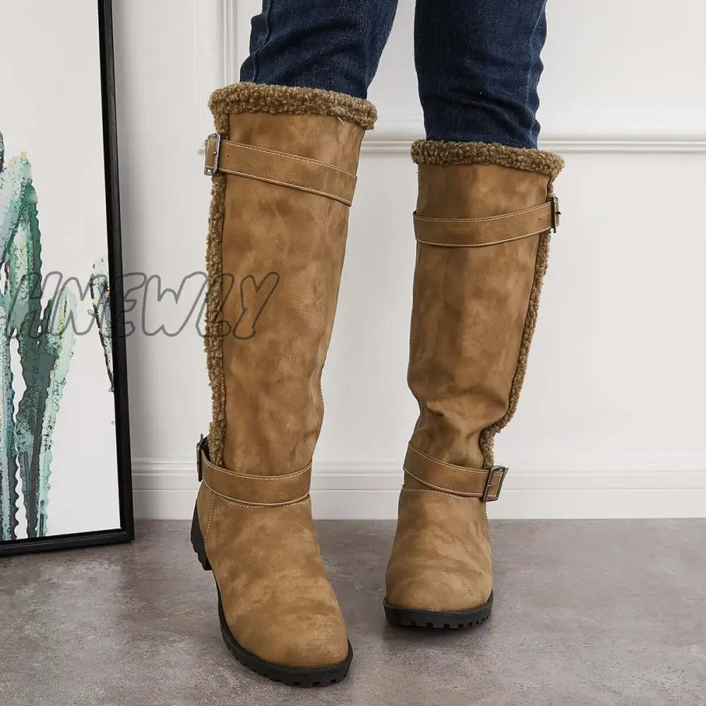 Hnewly Warm Knee High Snow Boots Winter Fur Lined Riding