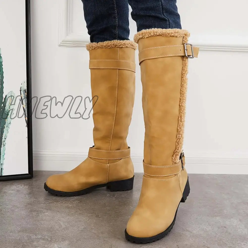 Hnewly Warm Knee High Snow Boots Winter Fur Lined Riding