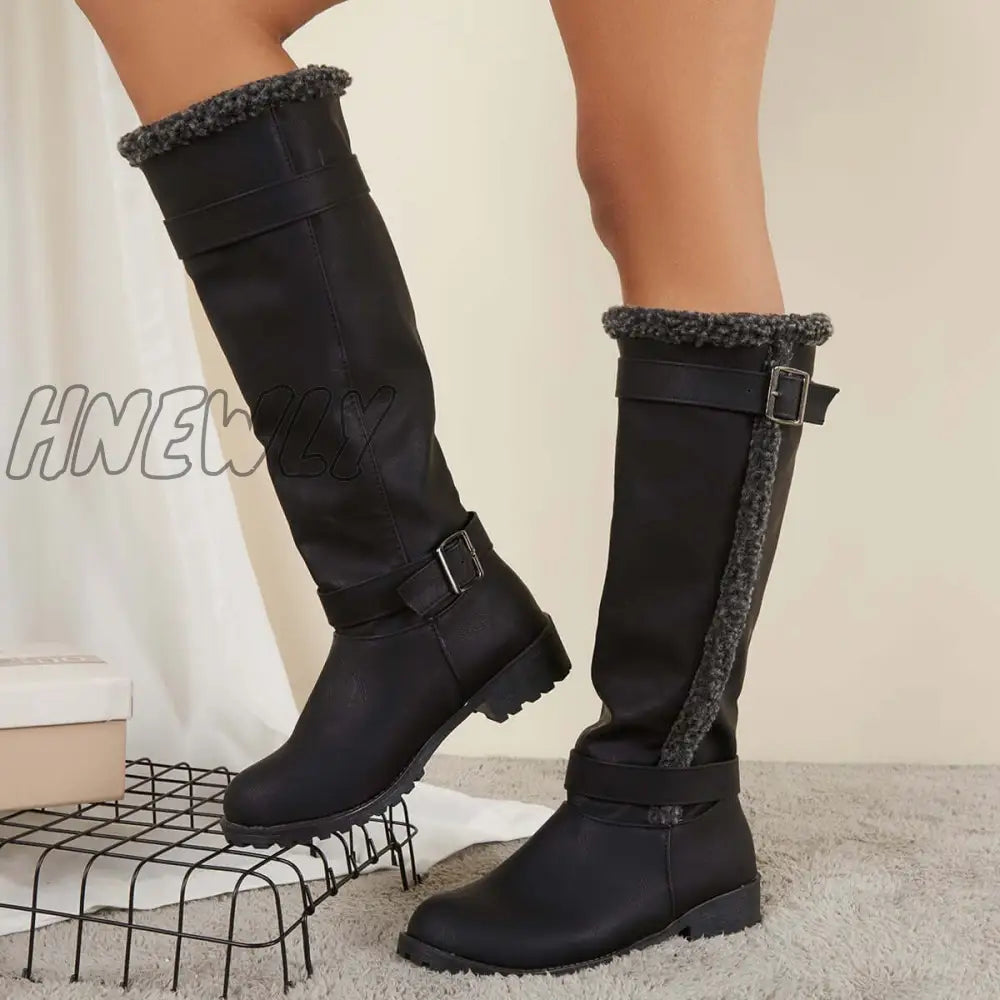 Hnewly Warm Knee High Snow Boots Winter Fur Lined Riding