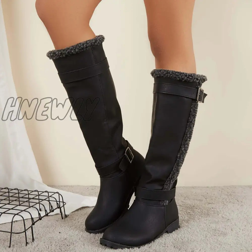 Hnewly Warm Knee High Snow Boots Winter Fur Lined Riding