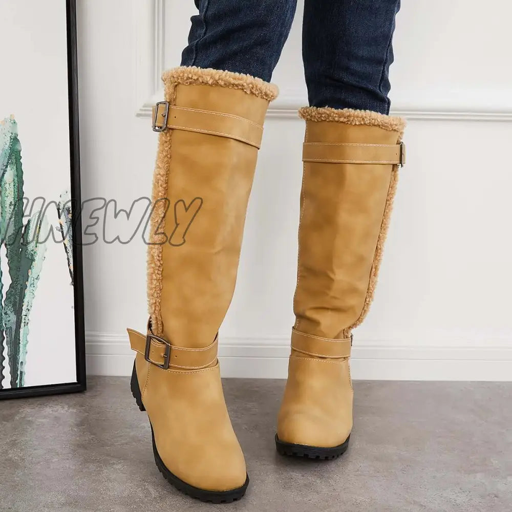 Hnewly Warm Knee High Snow Boots Winter Fur Lined Riding