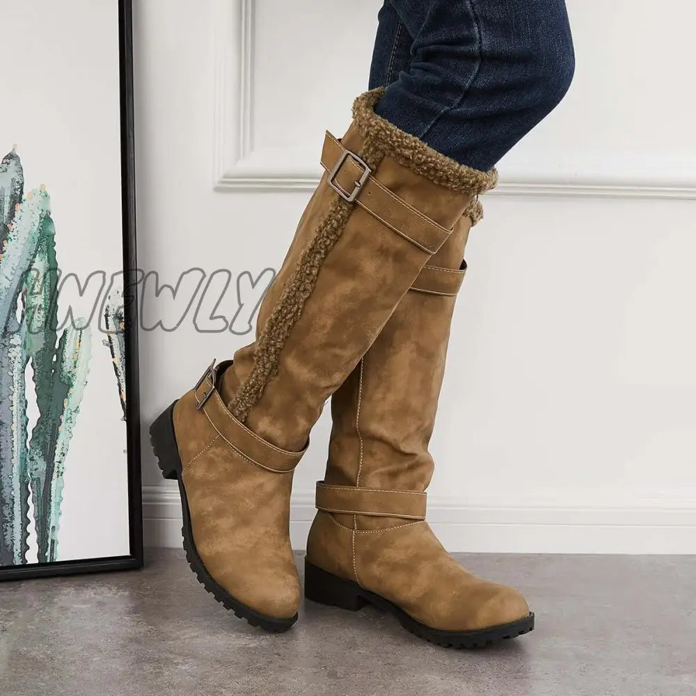 Hnewly Warm Knee High Snow Boots Winter Fur Lined Riding