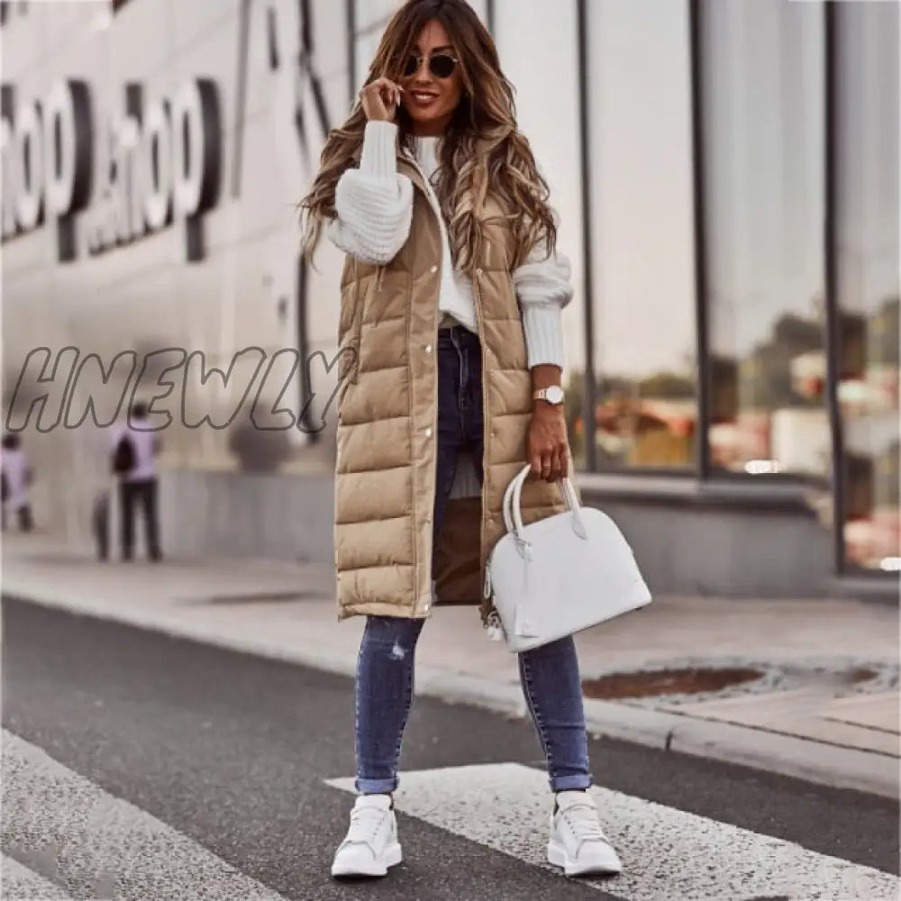 Hnewly Warm Winter Women Long Vests Fashion Hooded Sleeveless Casual Lady Brief Outwear Vest Blouse