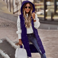 Hnewly Warm Winter Women Long Vests Fashion Hooded Sleeveless Casual Lady Brief Outwear Vest Blouse