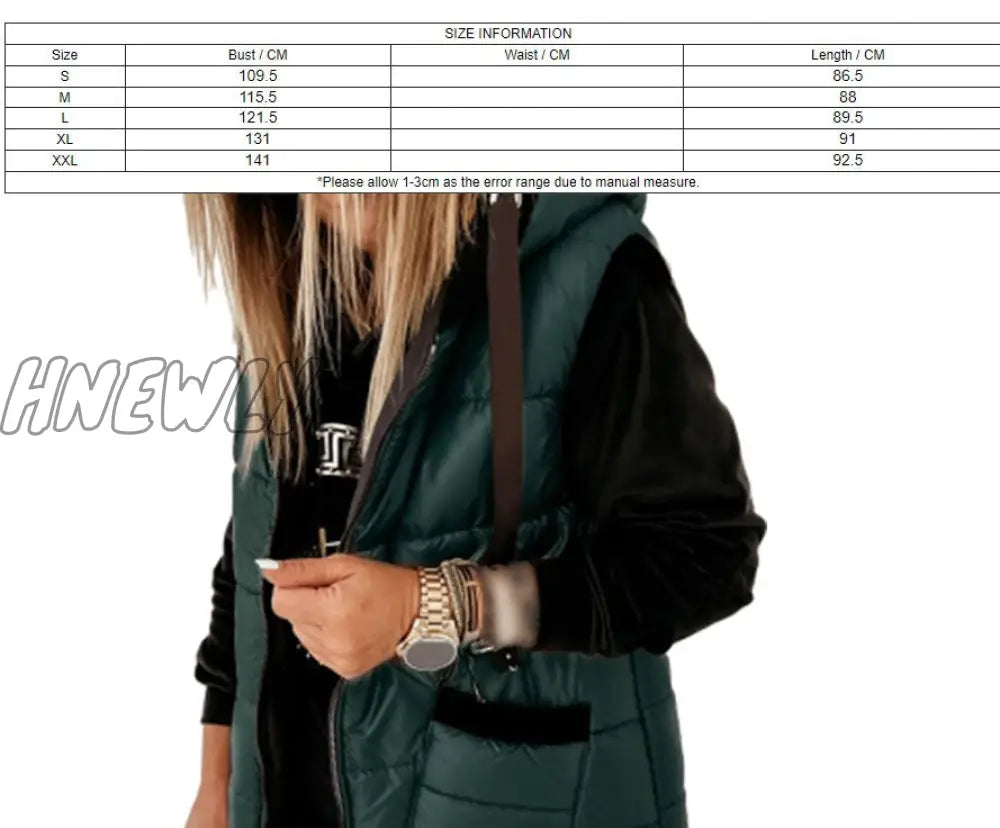 Hnewly Warm Women’s Long Vest Coat Jacket Hooded Autumn Winter Pockets Casual Ladies Sleeveless