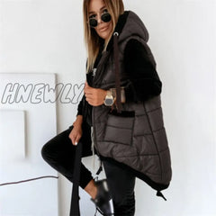 Hnewly Warm Women’s Long Vest Coat Jacket Hooded Autumn Winter Pockets Casual Ladies Sleeveless