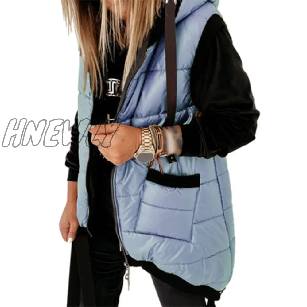 Hnewly Warm Women’s Long Vest Coat Jacket Hooded Autumn Winter Pockets Casual Ladies Sleeveless