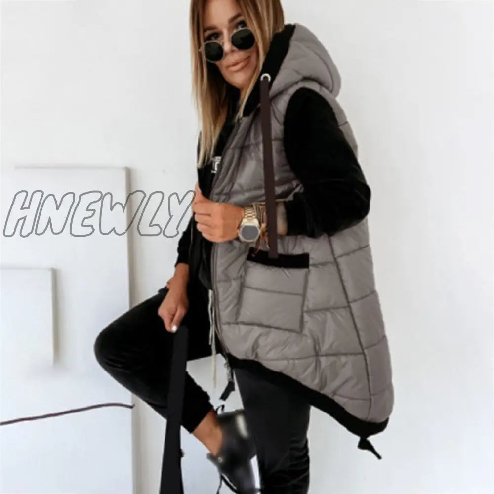 Hnewly Warm Women’s Long Vest Coat Jacket Hooded Autumn Winter Pockets Casual Ladies Sleeveless