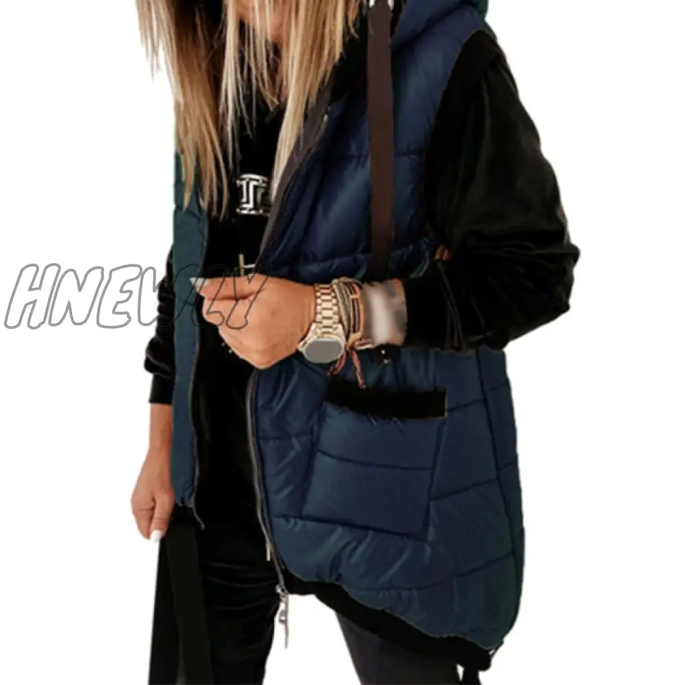 Hnewly Warm Women’s Long Vest Coat Jacket Hooded Autumn Winter Pockets Casual Ladies Sleeveless