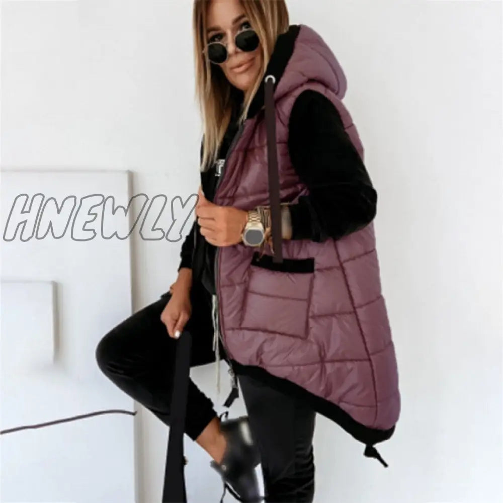 Hnewly Warm Women’s Long Vest Coat Jacket Hooded Autumn Winter Pockets Casual Ladies Sleeveless