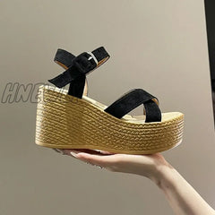 Hnewly Wedge Heel Summer New Fashion Platform Thick Bottom Buckle Casual Comfortable Walking Shoes