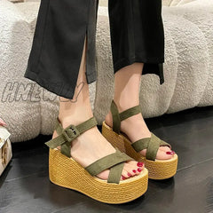 Hnewly Wedge Heel Summer New Fashion Platform Thick Bottom Buckle Casual Comfortable Walking Shoes