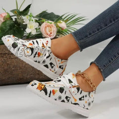 Hnewly - White Casual Patchwork Printing Round Comfortable Out Door Shoes Shoes Sneakers