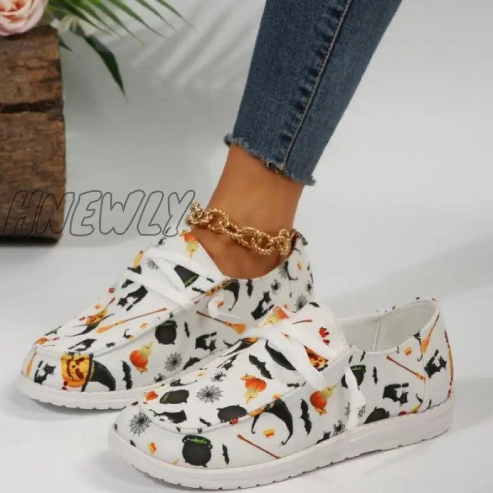 Hnewly - White Casual Patchwork Printing Round Comfortable Out Door Shoes Shoes Sneakers