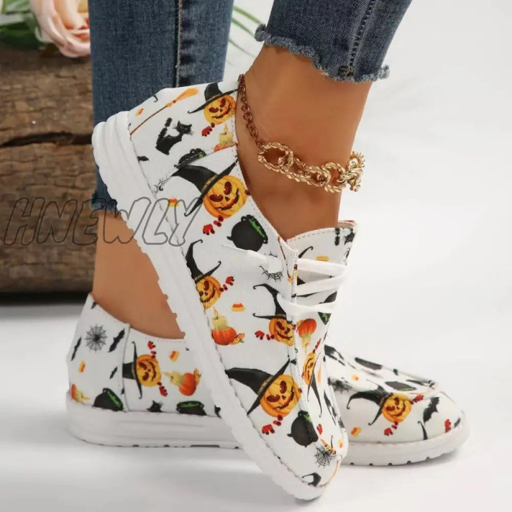Hnewly - White Casual Patchwork Printing Round Comfortable Out Door Shoes / Us5Eu35 Shoes Sneakers