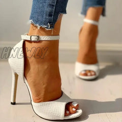 Hnewly White Dress Wedding Shoes Women Ankle Strap Peep Toe High Heel Sandals Sexy Super Heels