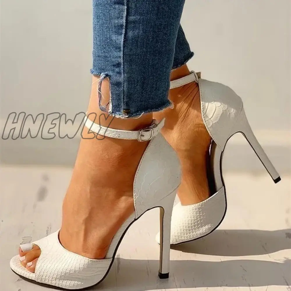 Hnewly White Dress Wedding Shoes Women Ankle Strap Peep Toe High Heel Sandals Sexy Super Heels