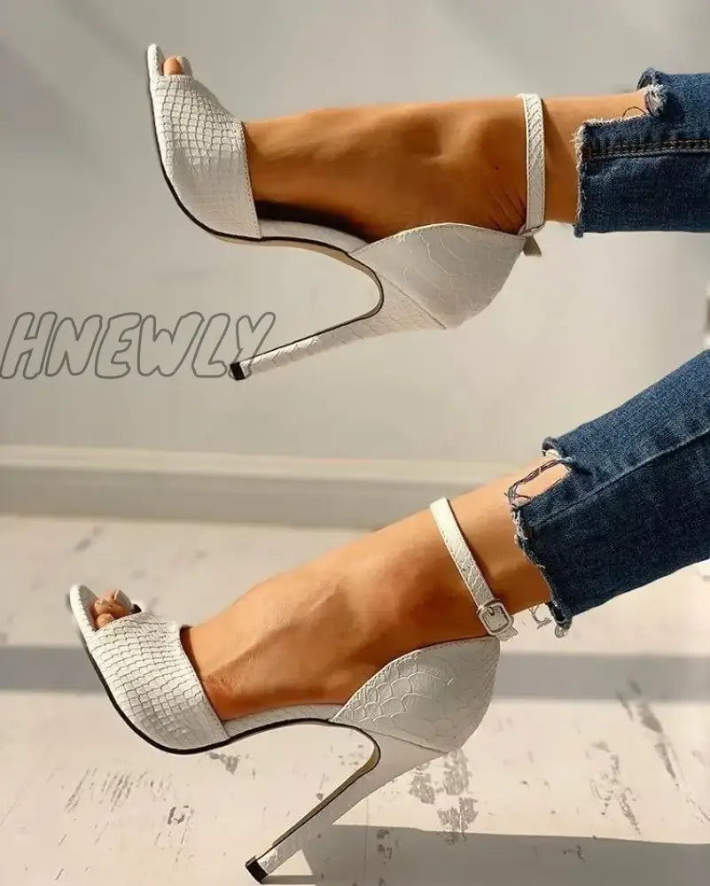 Hnewly White Dress Wedding Shoes Women Ankle Strap Peep Toe High Heel Sandals Sexy Super Heels