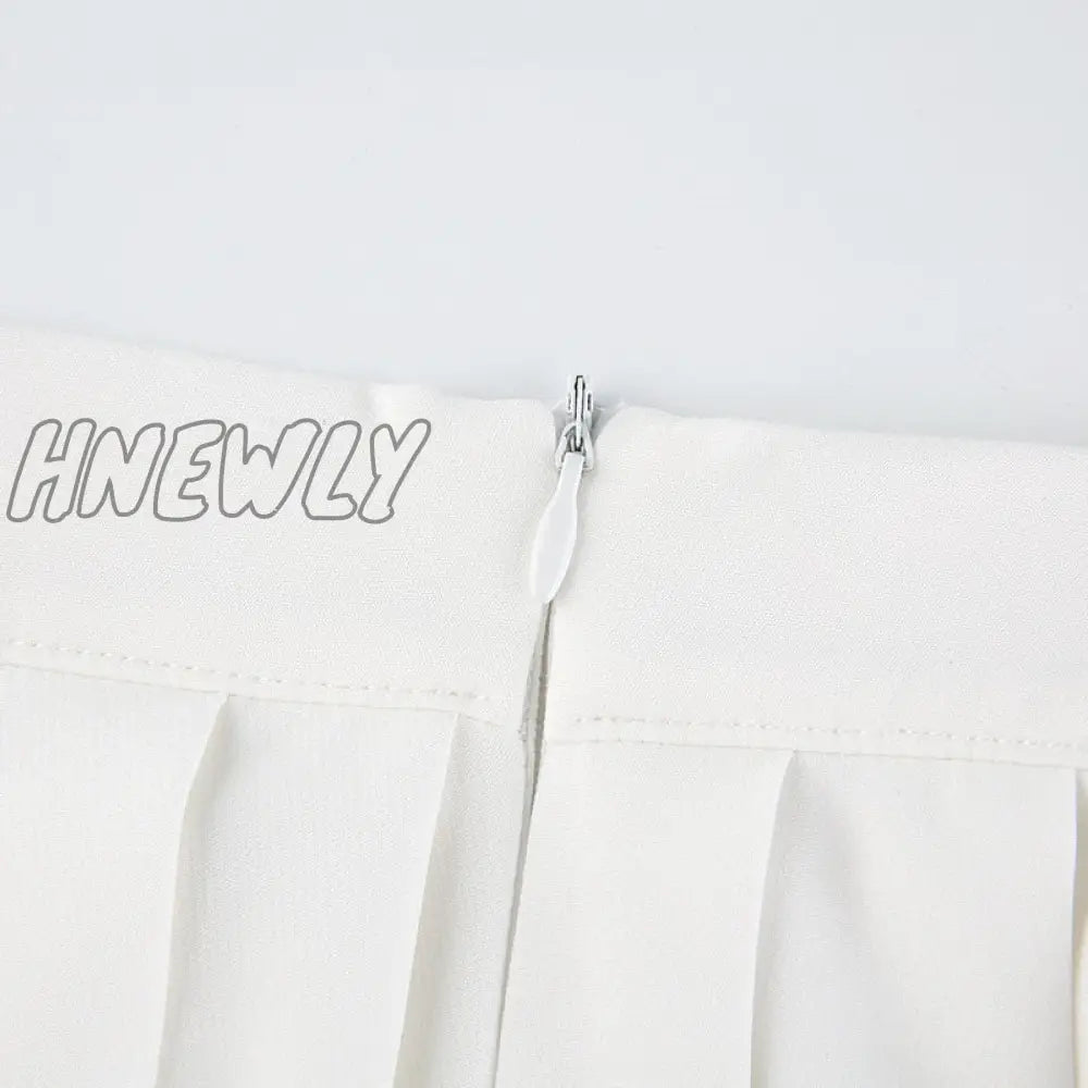 Hnewly White Pleated Skirt Short Woman Elastic Waist Mini Skirts Sexy Mircro Summer Embroidery