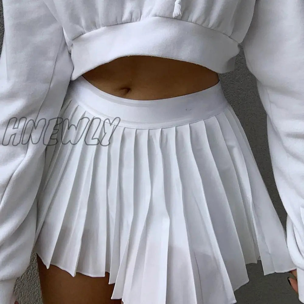 Hnewly White Pleated Skirt Short Woman Elastic Waist Mini Skirts Sexy Mircro Summer Embroidery