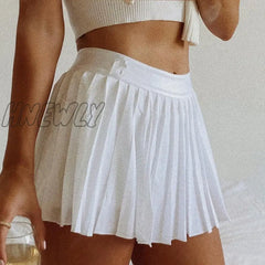 Hnewly White Pleated Skirt Short Woman Elastic Waist Mini Skirts Sexy Mircro Summer Embroidery