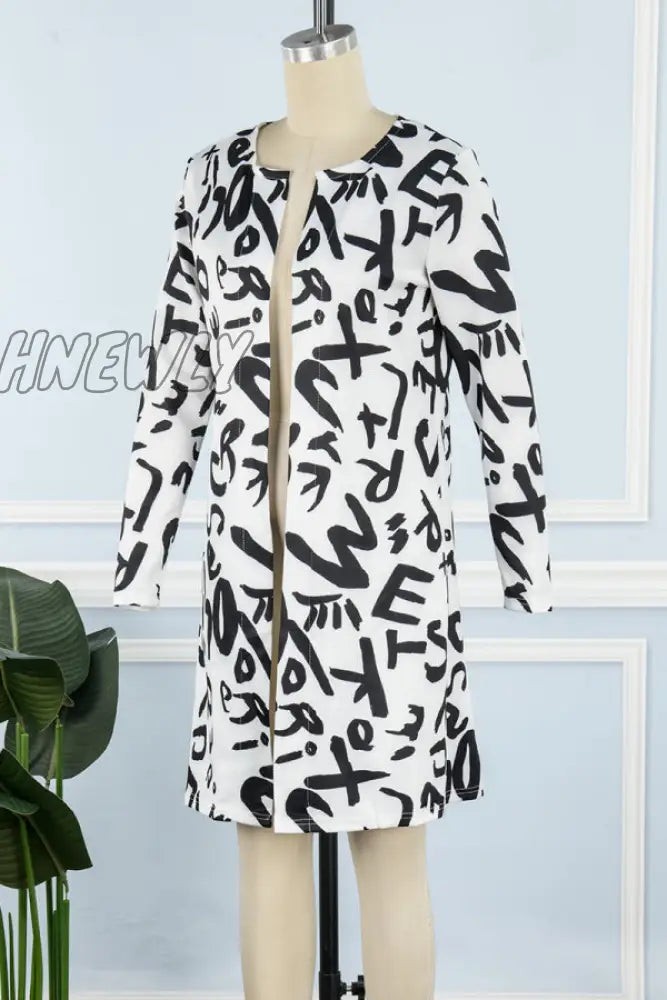 Hnewly - White Street Letter Print Patchwork Cardigan Collar Outerwear Coats Suits