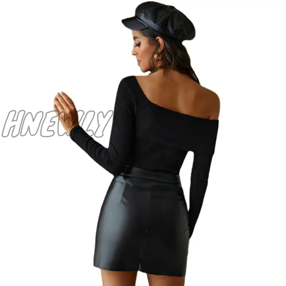 Hnewly Winter Bodycon Irregular Mini Skirt Solid Party Clothing Slim High Waist Short A-Line Dress