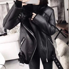 Hnewly Winter Coats Women Thick Faux Leather Fur Sheepskin Coat Female Jacket Aviator Casaco