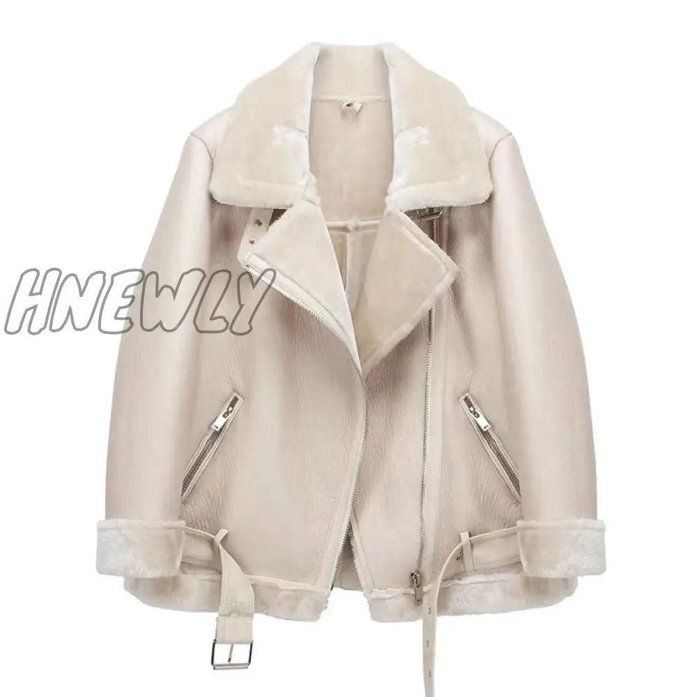 Hnewly Winter Coats Women Thick Faux Leather Fur Sheepskin Coat Female Jacket Aviator Casaco