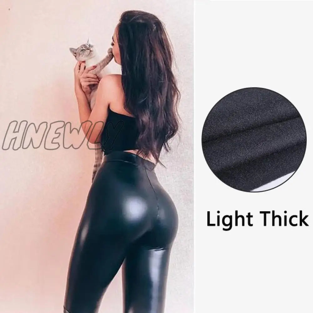 Hnewly Winter Leather Leggings Women Sexy Night Club Hip Lifting Casual Black Pu Pants High Waist