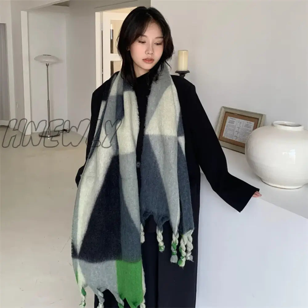 Hnewly Winter Scarf Women Cashmere Warm Pashmina Plaid Foulard Female Scarves Wraps Thick Soft