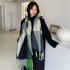 Hnewly Winter Scarf Women Cashmere Warm Pashmina Plaid Foulard Female Scarves Wraps Thick Soft