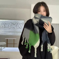 Hnewly Winter Scarf Women Cashmere Warm Pashmina Plaid Foulard Female Scarves Wraps Thick Soft