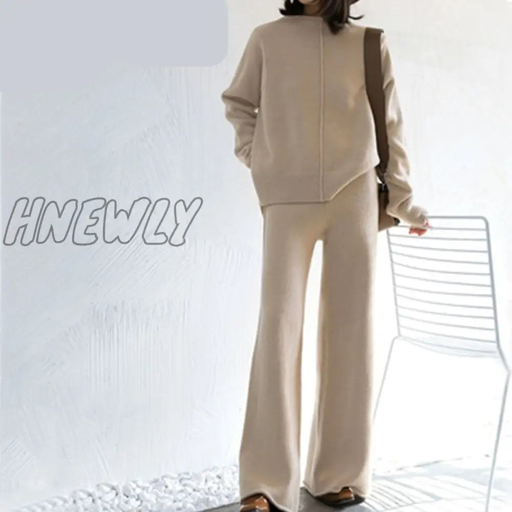 Hnewly Winter Tracksuit 2 Piece Pant Suits For Women Knitted Long Sleeve Two Set Top And Pants Suit