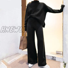 Hnewly Winter Tracksuit 2 Piece Pant Suits For Women Knitted Long Sleeve Two Set Top And Pants Suit