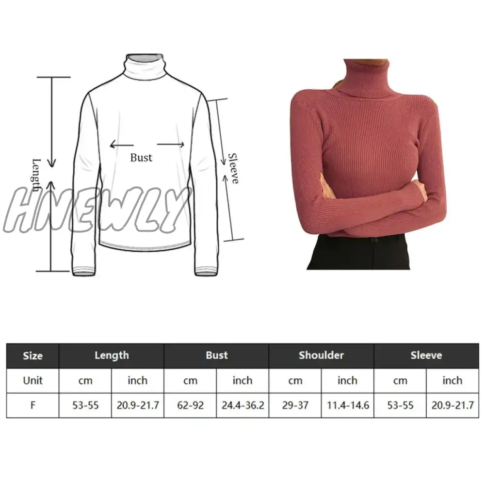 Hnewly Winter Turtleneck Sweater Women Elegant Lined Warm Knitted Pullover Slim Long Sleeve Tops