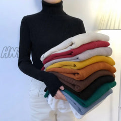 Hnewly Winter Turtleneck Sweater Women Elegant Lined Warm Knitted Pullover Slim Long Sleeve Tops