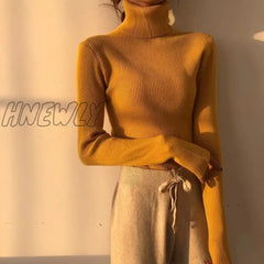 Hnewly Winter Turtleneck Sweater Women Elegant Lined Warm Knitted Pullover Slim Long Sleeve Tops